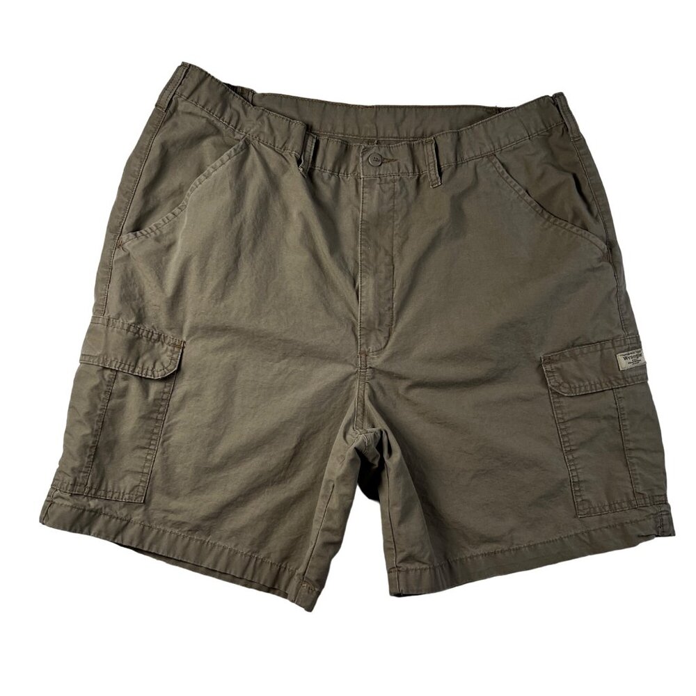 WRANGLER Shorts Men's Flat Front Slash Pocket 100% Cotton Cargos Brown 42rsr6 - Picture 1 of 14